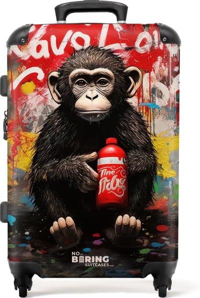 NoBoringSuitcases.com® - Koffer groot - Rolkoffer lichtgewicht - Chimpansee voor graffiti muur - Reiskoffer met 4 wielen - Grote trolley XL - 20 kg bagage