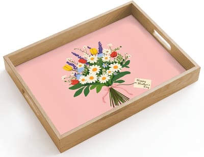 Dienblad hout 40x30 cm - Schootdienblad - Bloemen - Lint - Kaartje - Borrelplank rechthoek - Plateau dienbladen