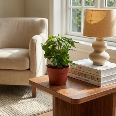 Green boutiQ - Kamerplant - Koffieplant - Coffea Arabica - Wit - Weinig onderhoud - 1 Plant - Pot 12cm - Hoogte 15 - 20cm