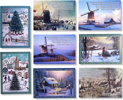 100 Luxe Kerst- en Nieuwjaarskaarten met Pen - 9,5x14cm - 10 x 5 dubbele kaarten met enveloppen - serie Internationaal