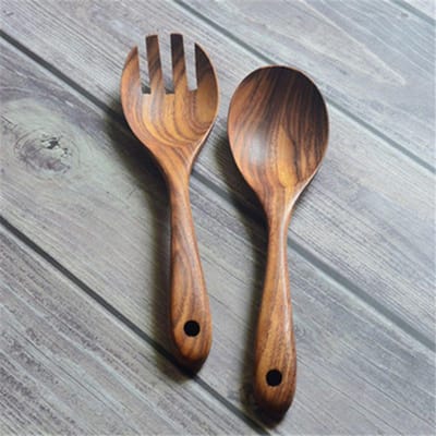 Accessoires Koken Bestek Salade Diner Natuurlijk Serveervork Serviesgoed Grote Lepels Houten Lepel