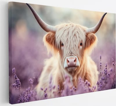 Saammp Canvas Schilderij Schotse Hooglander Koe Portret - Dieren - Natuur - 30x20 - Foto op canvas - Wanddecoratie - muurdecoratie Woonkamer - Slaapkamer decoratie - Canvas Print