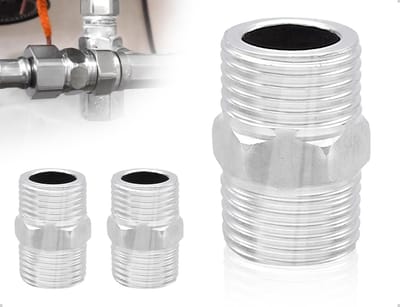 Dailygoods- Nippel 2 Stuks - Roestvrij Staal - Zeskantnippel 1/2 Inch - Doucheslangadapter - Verlenging Schroefdraad - Buisaansluiting - Schroefdraadfitting