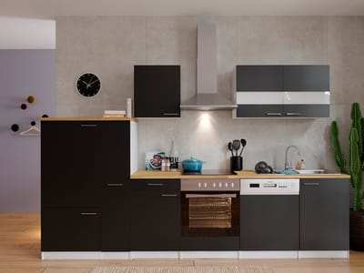 Goedkope keuken 310  cm - complete keuken met apparatuur Malia  - Wit/Zwart - soft close - keramische kookplaat - vaatwasser - afzuigkap - oven    - spoelbak