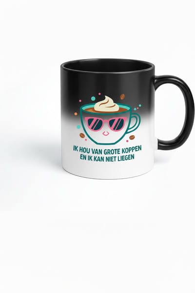 Magische Koffiemok "Ik Hou Van Grote Koppen En Ik Kan Niet Liegen" - Cadeau voor Koffieliefhebbers