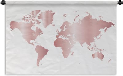 Wandkleed Eigen Wereldkaarten - Wereldkaart Rose Goud Wandkleed katoen 90x60 cm - Wandtapijt met foto