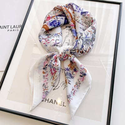 Dames Sjaal - Sjaals - Stola - Vierkante doek - Elegant Stijlvol Dames haar sjaal - Satijn zijde - Hals sjaaltje - Sjaaltje Satijn - Neksjaaltje - Omslagdoek Modesjaals - Neksjaal - Klein Sjaaltje -Hummingbird Park - wit-70*70CM