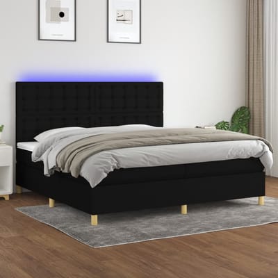 vidaXL - Boxspring - met - matras - en - LED - stof - zwart - 200x200 - cm