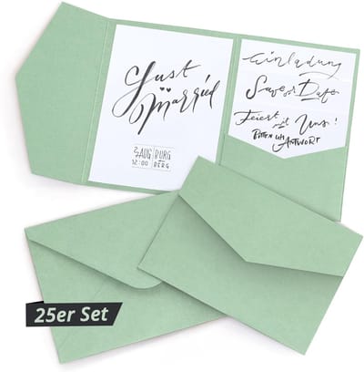 Kraftpapier Kaarten - Uitnodigingen Enveloppen - Feestelijke Post - Inclusief Enveloppen - DIN B6 formaat - Groen