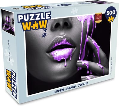 Puzzel Lippen - Paars - Zwart - Legpuzzel - Puzzel 500 stukjes
