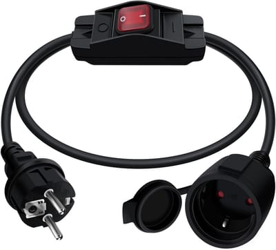 Geaarde verlengkabel met schakelaar 16A 250V IP44 3x1,0mm² - waterdicht binnen buiten
