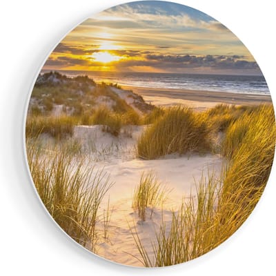 Artaza Forex Muurcirkel Strand En Duinen Tijdens Zonsondergang - 50x50 cm - Klein - Wandcirkel - Rond Schilderij - Muurdecoratie Cirkel