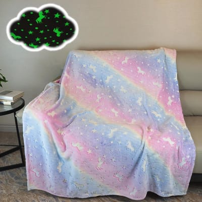Glow in the Dark Plaid en Eenhoorndeken - Zachte Flanellen Fleecedeken voor Kinderen en Volwassenen - Perfecte Slaapdeken en Bankdeken voor Alle Seizoenen