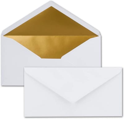 100 Witte Enveloppen DIN Lang Met Gouden Metallic Voering - Feestelijke Briefpost
