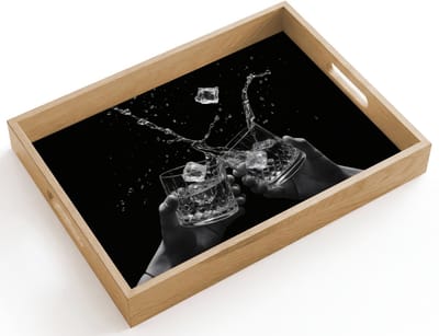 Dienblad hout 40x30 cm - Schootdienblad - Whiskyglazen - Ijs - Spetters - Zwart - Borrelplank rechthoek - Plateau dienbladen
