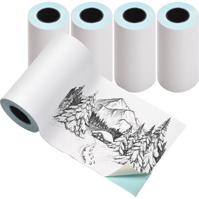 Papier autocollant thermique direct blanc imprimable sans BPA Sticky Thermal Paper 5 Rolls white