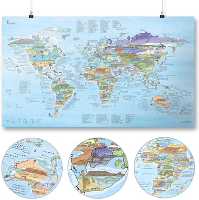 Kitesurf Kaart - Wereldkaart Kitesurfen - Avonturen Plannen - Houtgeïllustreerd - 975 x 56 cm - Multicolor