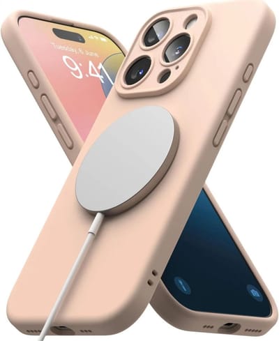 Ringke Silicone Magnetic Hoesje Geschikt voor Apple iPhone 16 Pro | Compatibel met MagSafe | Back Cover met Magneet | Zacht Siliconen | Slank Design | Pink Sand