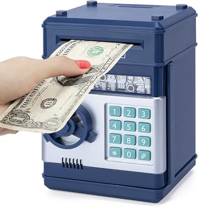 Daity Kinderspaarpot - ATM elektronische spaarpot - geschikt voor kinderen van 3 tot 12 jaar - ATM mini speelgoedpot (Donkerblauw).