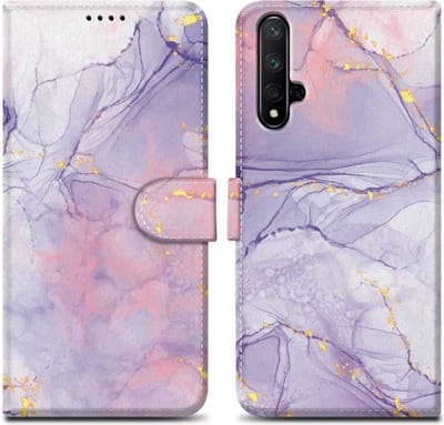 Cadorabo Hoesje geschikt voor Honor 20 / 20S / Huawei NOVA 5T - Design Roze Paars Marmer No. 5 - Beschermhoes Case Cover met magnetische sluiting, standaardfunctie en kaartvakje