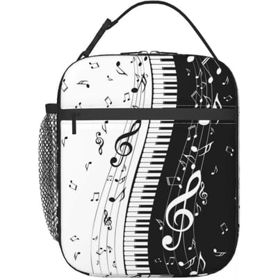 Abstracte Pianotoetsen Met Muzieknoten Geïsoleerde Lunchtas voor Vrouwen Kantoor Koeltas Thermische Voedseldoos Draagtas Lunchboxen Container One Size