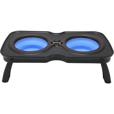 Gamelles surélevées pliables pour chien, portables, doubles, pliantes, surélevées, avec support pour le camping en extérieur L Blue