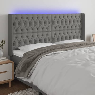 vidaXL - Hoofdbord - LED - 203x16x118/128 - cm - stof - donkergrijs
