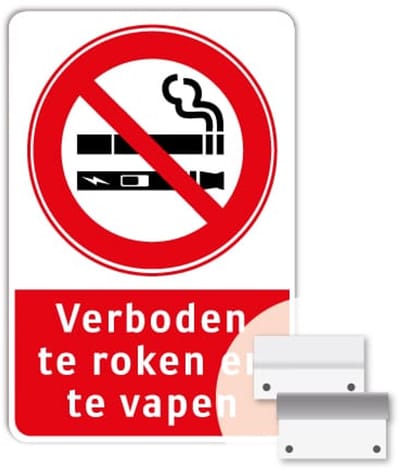 Bord Verboden te roken en te vapen - Weerbestendig Aluminium - 40x60 cm - Bevestiging: Met muur-/ wandmontage beugels