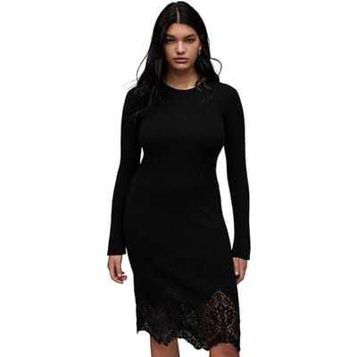 AllSaints Milly Dress Black Size: XS | Midi Dresses Outlet | Dames | Zwart