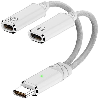 USB-C Male naar 2X USB-C Female oplader en data kabel splitter adapter - 100W - USB-C headset aansluiting - voor o.a. telefoon en laptop - wit