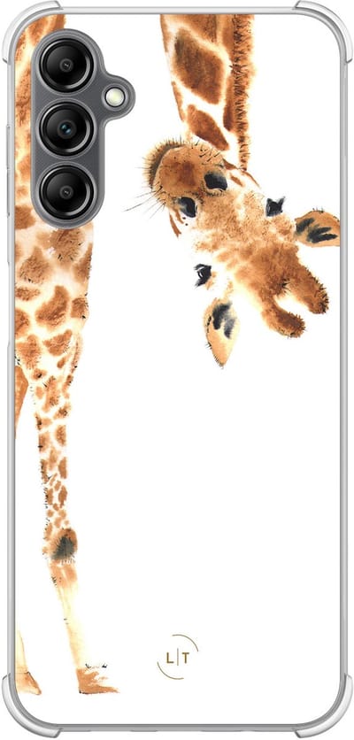 Shockproof hoesje - Geschikt voor Samsung Galaxy A14 5G - Giraffe - Extra sterke case - TPU/polycarbonaat - Giraffe - Bruin, Transparant