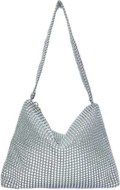 Zilveren avondtas met strass voor dames - schoudertas met pailletten - bling handtassen voor dagelijks gebruik, winkelen, bruiloft & bal