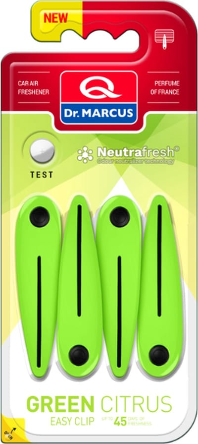Dr. Marcus Easy Clip Green Citrus luchtverfrisser met neutrafresh technologie - Autogeurtje voor in de auto - Tot 45 dagen geurverspreiding - 4 clips voor 4 sterktes