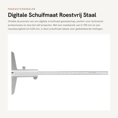 Dailygoods- Schuifmaat Digitale Precisie - Roestvrij Staal 0-150 mm - Diepteschuifmaat - Industriële Kwaliteit - Nauwkeurigheid 0,05 mm - Fijn Geslepen Schaal - Meetinstrument