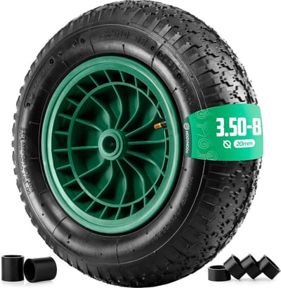 Kruiwagenwiel 3.50-8 met Velg - Inclusief Asgat 20 mm en Nylon Ringen - Stevig en Duurzaam