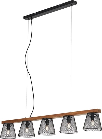 Briloner Leuchten WOOD & STYLE - hanglamp - 5-lichts - E14 max. 25W - Materiaal: hout en Metaal - Kleur: zwart