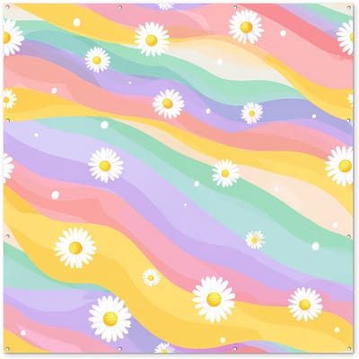 Tuinposter 200x200 cm - Tuindecoratie Madeliefjes - Kleurrijk - Pastel - Vrolijk - Poster voor in de tuin - Buiten decoratie - Schutting tuinschilderij - Tuindoek muurdecoratie - Wanddecoratie balkondoek