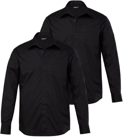 Men Plus - Heren - Zakelijk overhemd lange mouwen set van 2 variabele kraag - Zwart - Maat 3XL