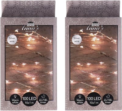 Anna's Collection Cascade draadverlichting - 2x - 100 leds - warm wit - 10 x 1 meter - timer - kerstverlichting - lichtdraden