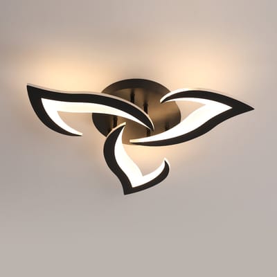 Moderne LED-plafondlamp, 33W 4000LM acryl, creatief bloemblaadjesontwerp, zwarte LED-kroonluchter voor slaapkamer, woonkamer, eetkamer, keuken, gang, warm licht 3000K