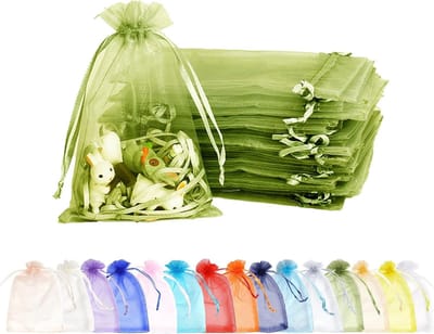 Organza Geschenktasjes in Army Green (9 x 12 cm) - Ideaal voor Trouwen, Verjaardagen en Cadeaus met Trekkoord
