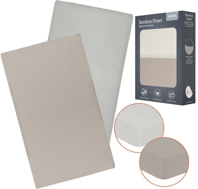 Lionelo Bamboe Hoeslaken 60x120cm - 2 stuks - voor Babymatras in Ledikant en Reisbedje - Universeel Passend, Zachte Materiaal, Elastiek, Ademend, Huidvriendelijk - Baby bed matras laken voor campingbedje Stefi, Stefi Plus, Sven - 118×60x10 cm