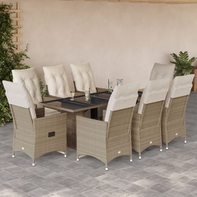 vidaXL - 9-delige - Bistroset - met - kussens - poly - rattan - beige