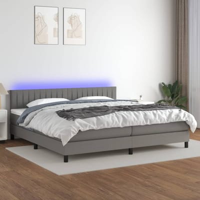 vidaXL - Boxspring - met - matras - en - LED - stof - donkergrijs - 200x200 - cm