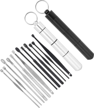 Oorsmeerverwijderingsset - Oorlepel Roestvrijstaal - Oorsmeer Pick - Reinigingsgereedschap - Zwart zilver .