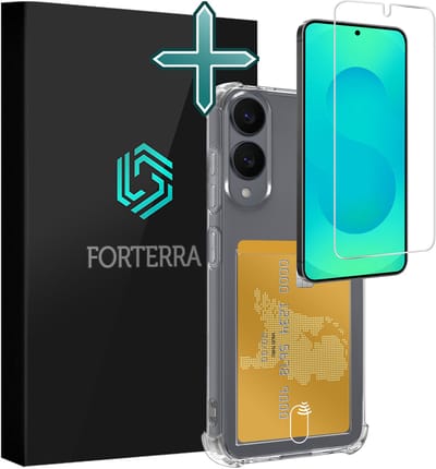 Hoesje Geschikt voor Samsung Galaxy S25 Edge - Met Screenprotector - Pashouder - Kaarthouder - Back Cover - Telefoon Hoes Shockproof - Siliconen Case - Shock Proof - Pasjes Houder - Transparant