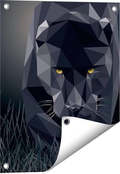 Gards Tuinposter Zwarte Panter van Origami - Abstract - 40x50 cm - Tuindoek - Tuindecoratie - Wanddecoratie buiten - Tuinschilderij