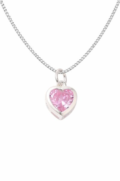Zilveren dames ketting collier - 42 cm - met hanger hartje - kristal - roze - 925 zilver - valentijnkado