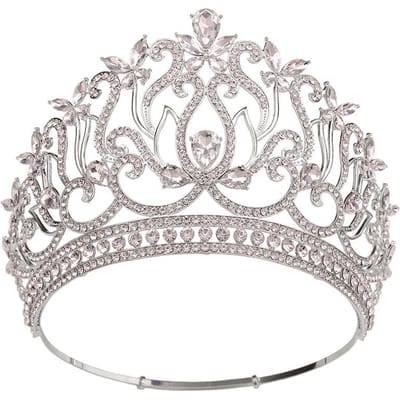 8 Kleuren Koningin Ronde Kroon Hoge Tiara's en Kronen voor Vrouwen Bruids Bruiloft Haar Sieraden Feest Verjaardag Bruid Hoofddeksel Pageant white