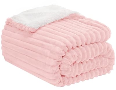 Gestreepte Flanellen Fleece Sherpa Deken - Twin Size - Roze